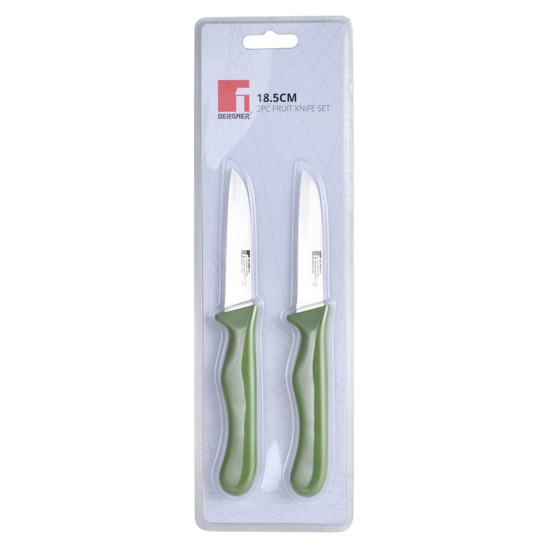 BERGNER 2 PIECE STAINLESS STEEL FRUIT KNIFE SET, GREEN COLOR