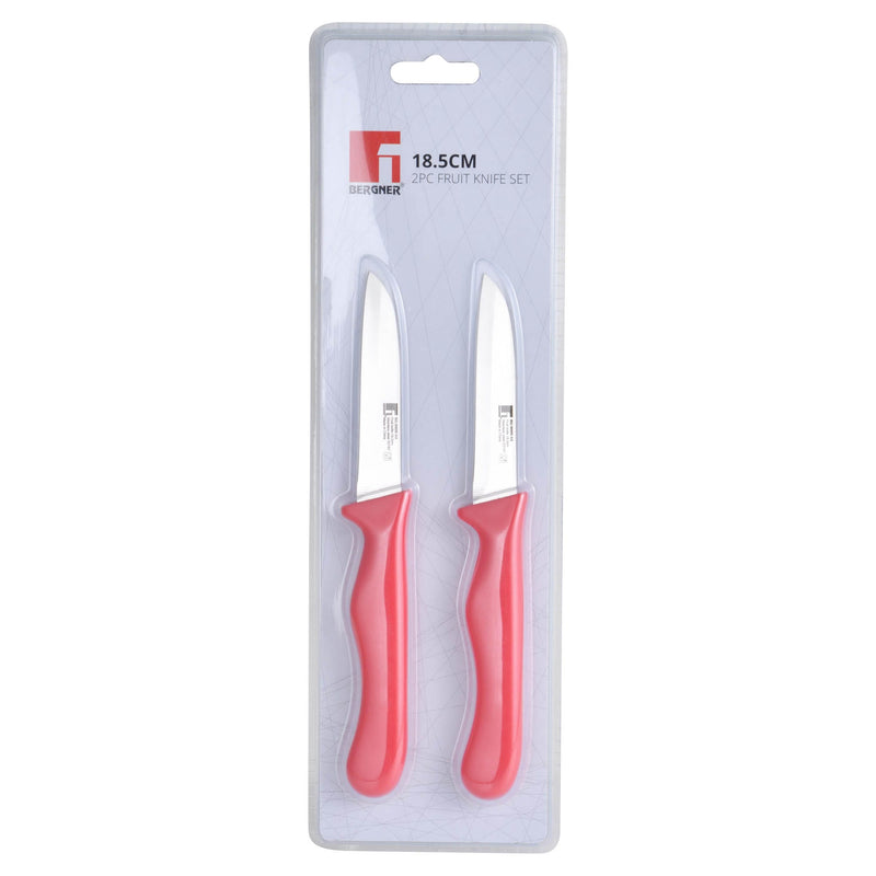 BERGNER 2 PIECE STAINLESS STEEL FRUIT KNIFE SET, RED COLOR