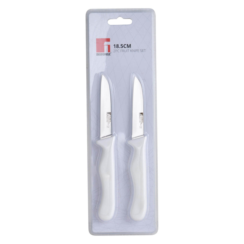 BERGNER 2 PIECE STAINLESS STEEL FRUIT KNIFE SET, WHITE COLOR