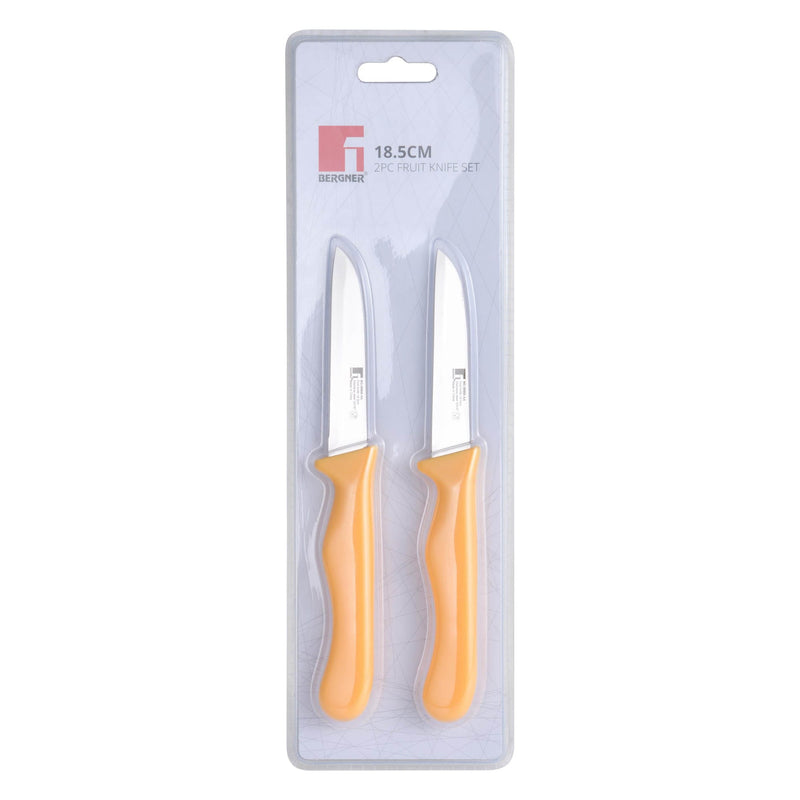 BERGNER 2 PIECE STAINLESS STEEL FRUIT KNIFE SET, YELLOW COLOR