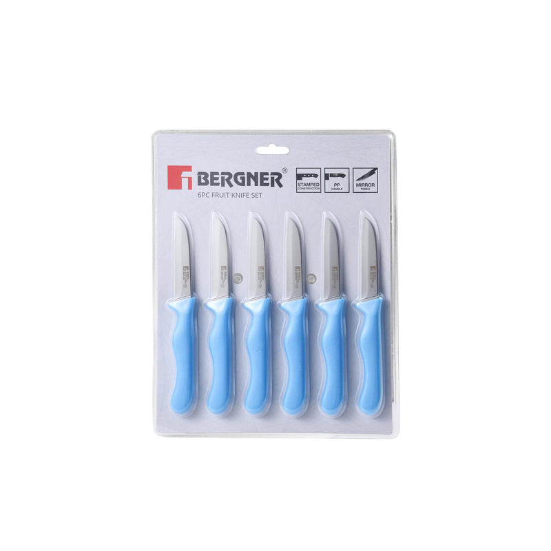 BERGNER 6 PIECE STAINLESS STEEL FRUIT KNIFE SET, BLUE COLOR