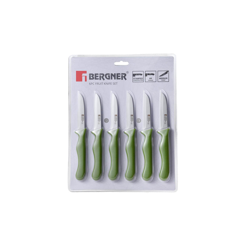 BERGNER 6 PIECE STAINLESS STEEL FRUIT KNIFE SET, GREEN COLOR