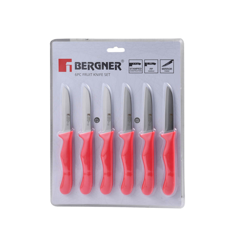 BERGNER 6 PIECE STAINLESS STEEL FRUIT KNIFE SET, RED COLOR