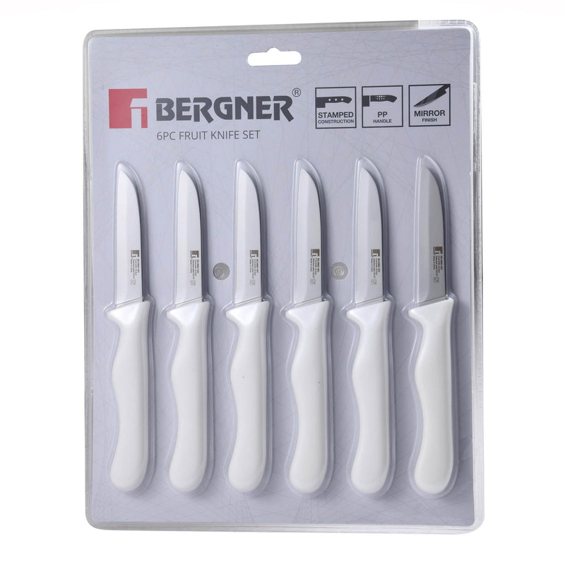 BERGNER 6 PIECE STAINLESS STEEL FRUIT KNIFE SET, WHITE COLOR