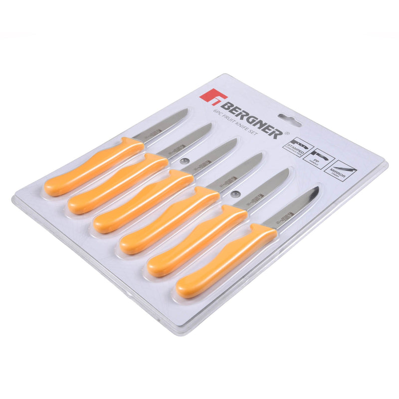 BERGNER 6 PIECE STAINLESS STEEL FRUIT KNIFE SET, YELLOW COLOR