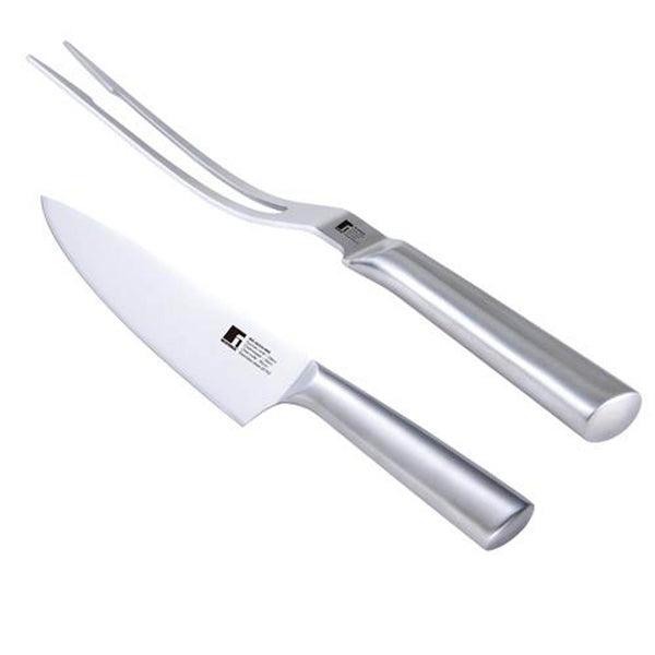 BERGNER 2 PIECE STAINLESS STEEL BBQ KNIFE+MEAT FORK SET