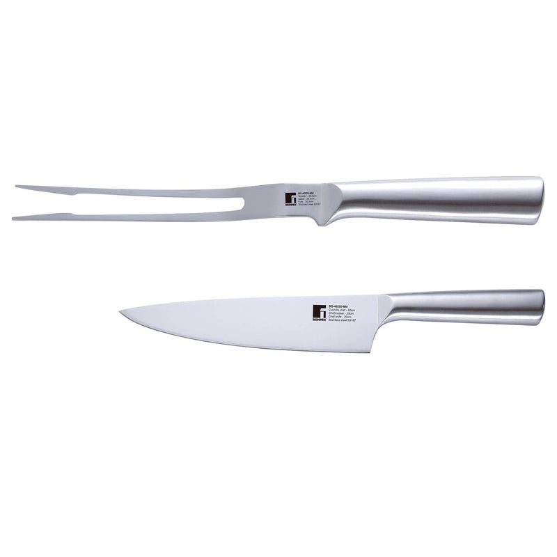 BERGNER 2 PIECE STAINLESS STEEL BBQ KNIFE+MEAT FORK SET