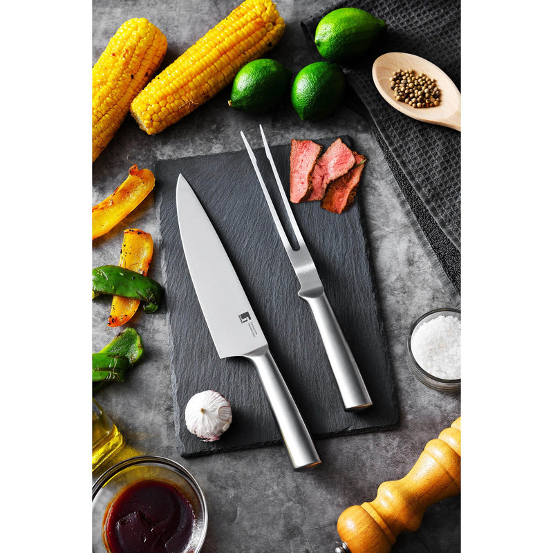 BERGNER 2 PIECE STAINLESS STEEL BBQ KNIFE+MEAT FORK SET