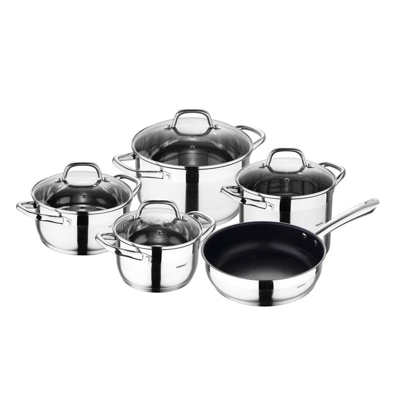 BERGNER GOURMET 9 PIECE STAINLESS STEEL COOKWARE SET WITH INDUCTION BOTTOM