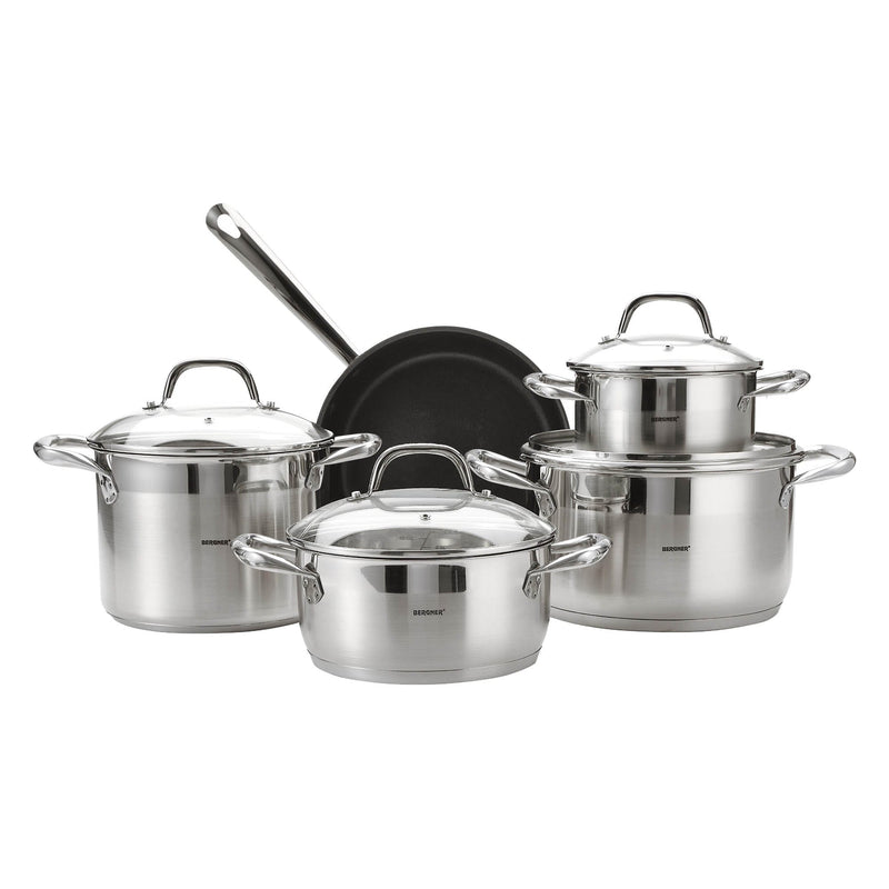 BERGNER GOURMET 9 PIECE STAINLESS STEEL COOKWARE SET WITH INDUCTION BOTTOM