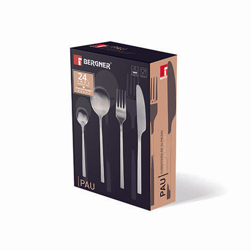 BERGNER PAU 24 PIECE STAINLESS STEEL CUTLERY SET, SILVER COLOR