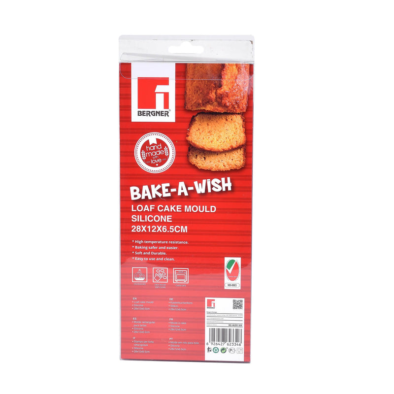 BERGNER BAKE A WISH SILICONE LOAF CAKE MOULD 28X12X6.5 CM, RED COLOR