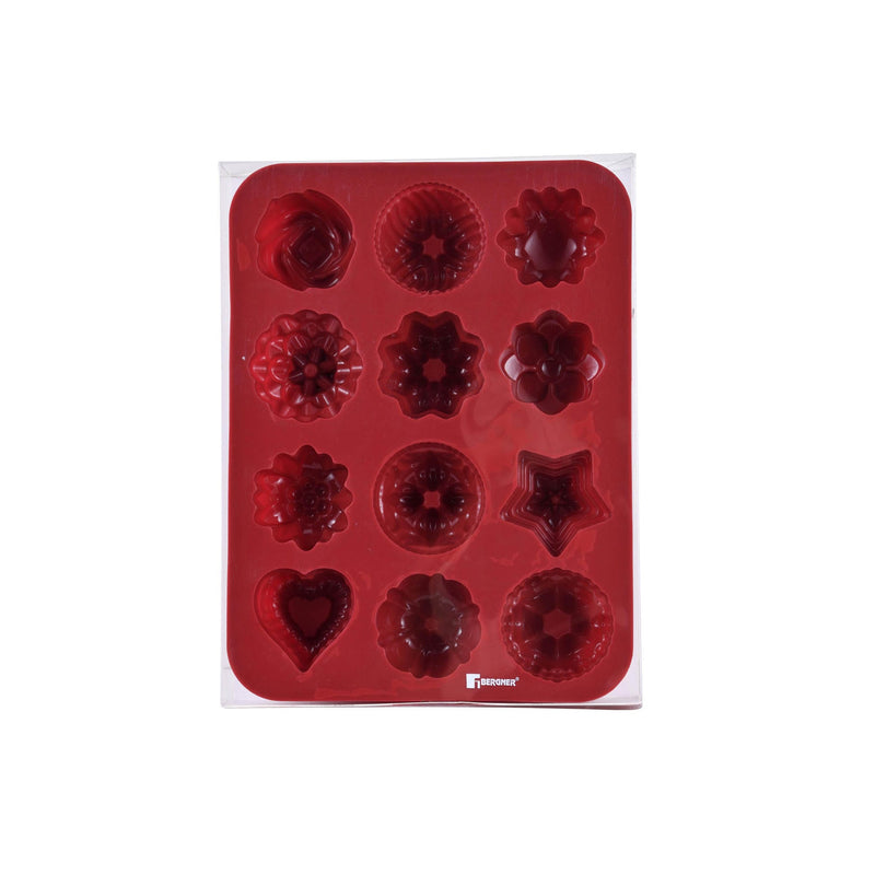 BERGNER BAKE A WISH SILICONE 12 FLOWER SHAPE CAKE MOLD 21.5X16X2.5 CM, RED COLOR