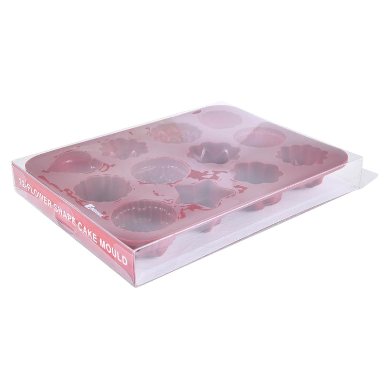 BERGNER BAKE A WISH SILICONE 12 FLOWER SHAPE CAKE MOLD 21.5X16X2.5 CM, RED COLOR