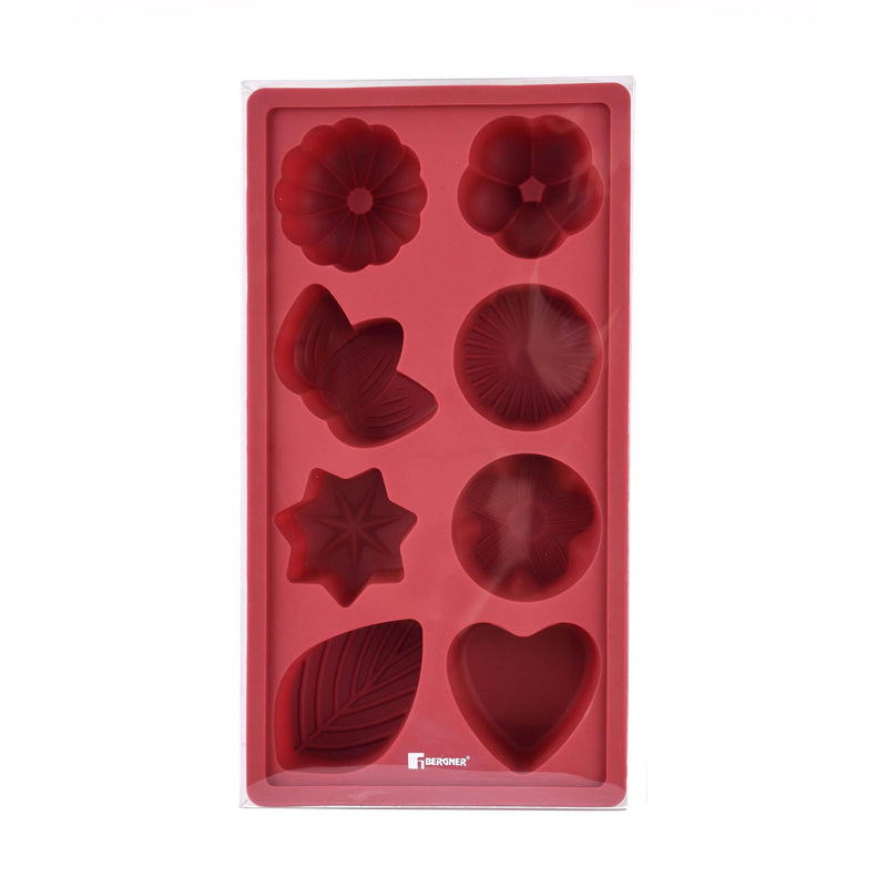 BERGNER BAKE A WISH SILICONE 8 CAKE MOLD 23X12X3.5 CM, RED COLOR