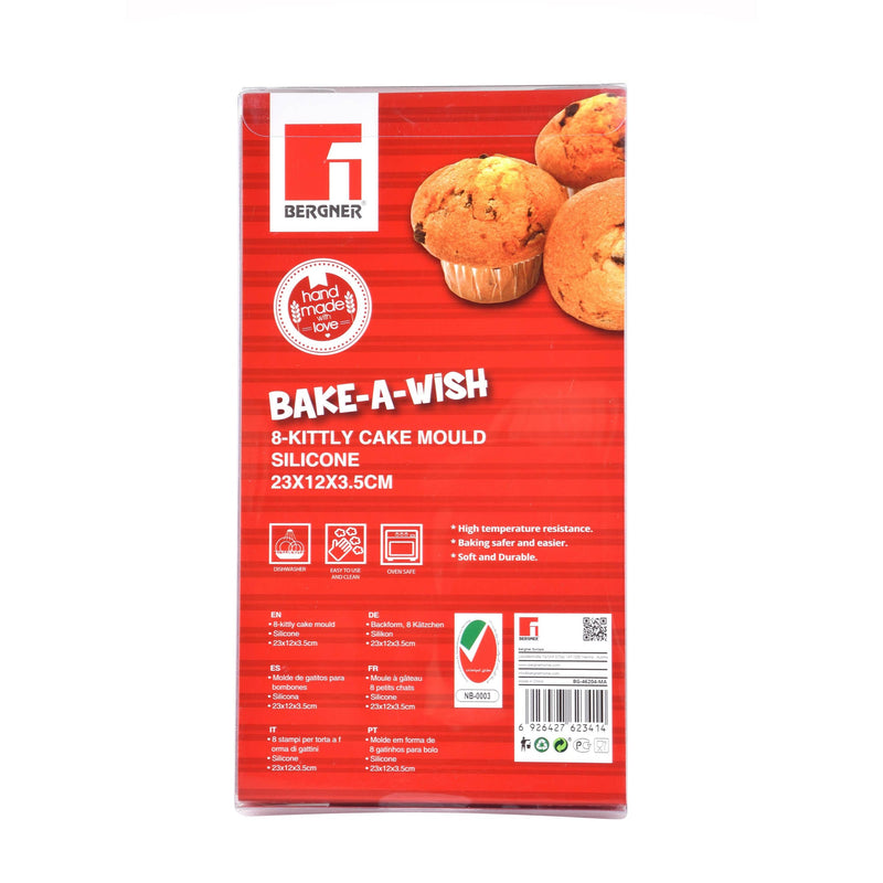 BERGNER BAKE A WISH SILICONE 8 CAKE MOLD 23X12X3.5 CM, RED COLOR