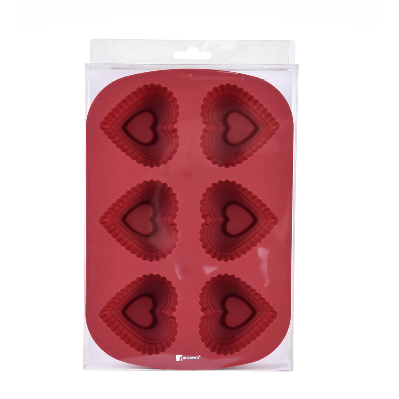 BERGNER BAKE A WISH SILICONE 6-HOLE CAKE PAN 26X17X3.5 CM, RED COLOR