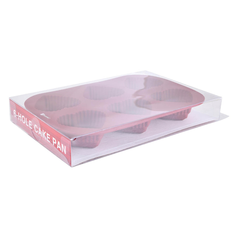 BERGNER BAKE A WISH SILICONE 6-HOLE CAKE PAN 26X17X3.5 CM, RED COLOR