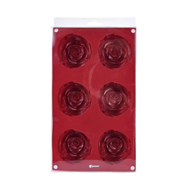 BERGNER BAKE A WISH SILICONE 6-HOLE ROSE MOLD 29x17x3 CM, RED COLOR