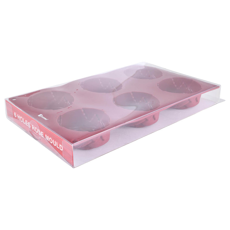 BERGNER BAKE A WISH SILICONE 6-HOLE ROSE MOLD 29x17x3 CM, RED COLOR