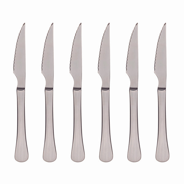 BERGNER MUNICH 6 PIECE STAINLESS STEEL STEAK KNIFE SET, SILVER SHINY COLOR