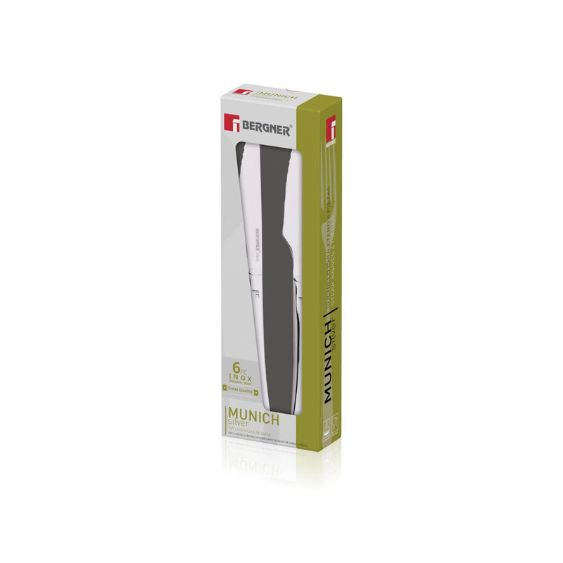 BERGNER MUNICH 6 PIECE STAINLESS STEEL STEAK KNIFE SET, SILVER SHINY COLOR