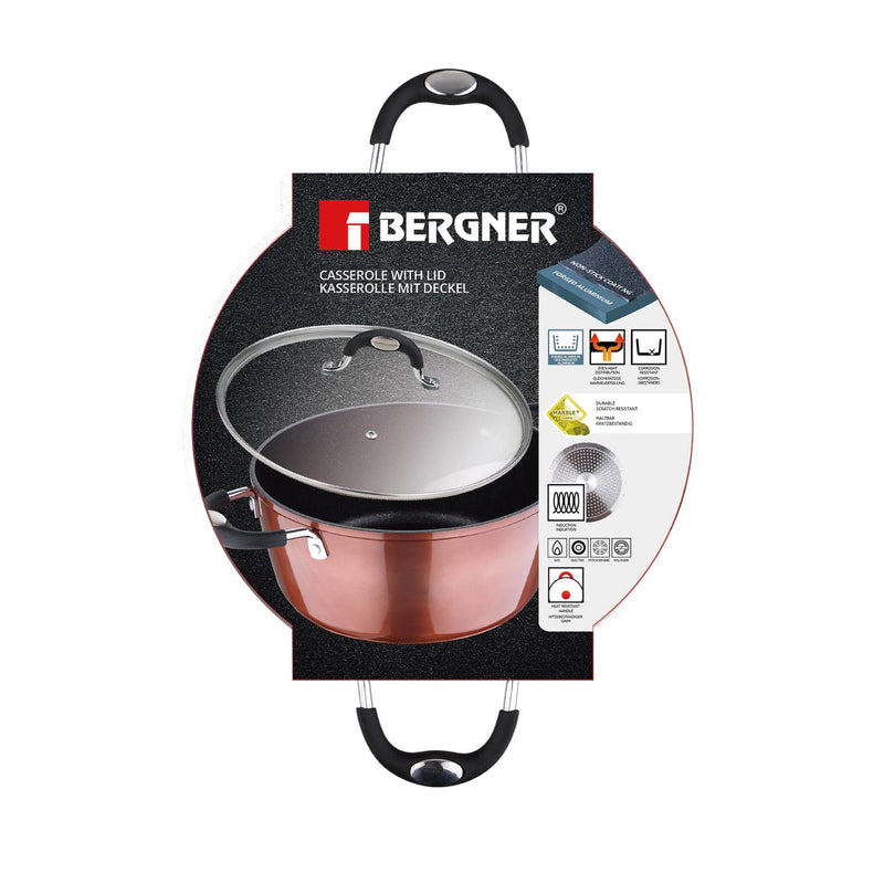 BERGNER PANDORA FORGED ALUMINUM INDUCTION BOTTOM NON-STICK CASSEROLE WITH LID 20X8.5 CM, COPPER COLOR