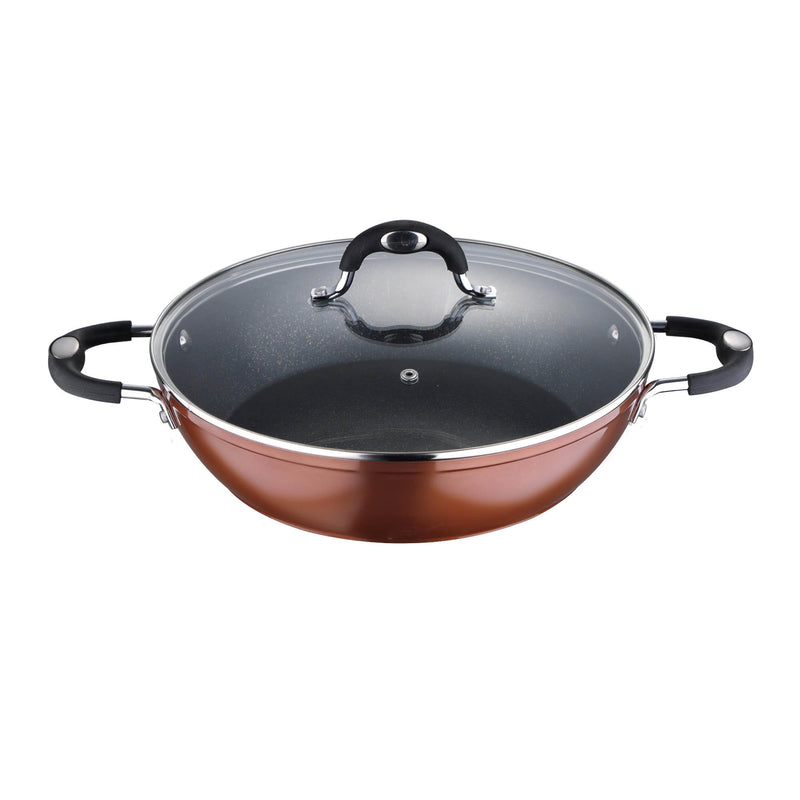 BERGNER PANDORA FORGED ALUMINUM INDUCTION BOTTOM NON-STICK SHALLOW POT WITH LID 28X7.5 CM, COPPER COLOR