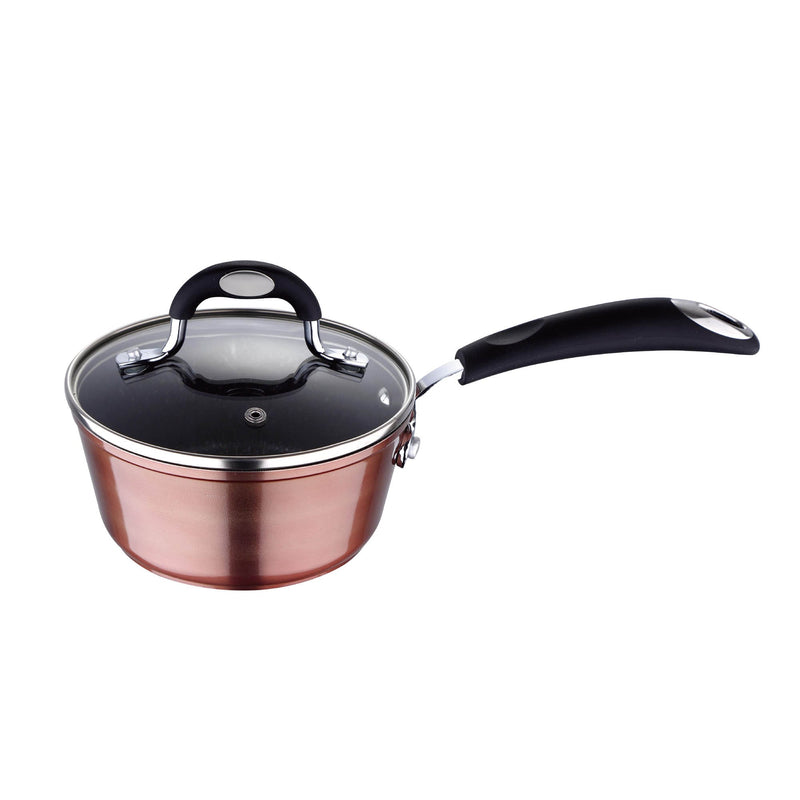 BERGNER PANDORA FORGED ALUMINUM INDUCTION BOTTOM NON-STICK SAUCE PAN WITH LID 16 CM, COPPER COLOR