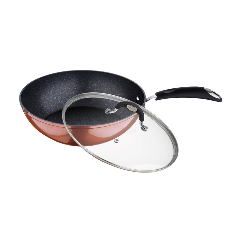 BERGNER PANDORA FORGED ALUMINUM INDUCTION BOTTOM NON-STICK WOK WITH LID 28X7.2 CM, COPPER COLOR