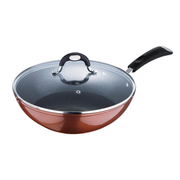 BERGNER PANDORA FORGED ALUMINUM INDUCTION BOTTOM NON-STICK WOK WITH LID 28X7.2 CM, COPPER COLOR