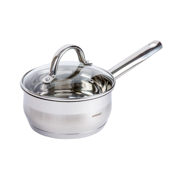 BERGNER GOURMET STAINLESS STEEL INDUCTION BOTTOM SAUCEPAN WITH LID 16X7.5 CM/1.3 LITER