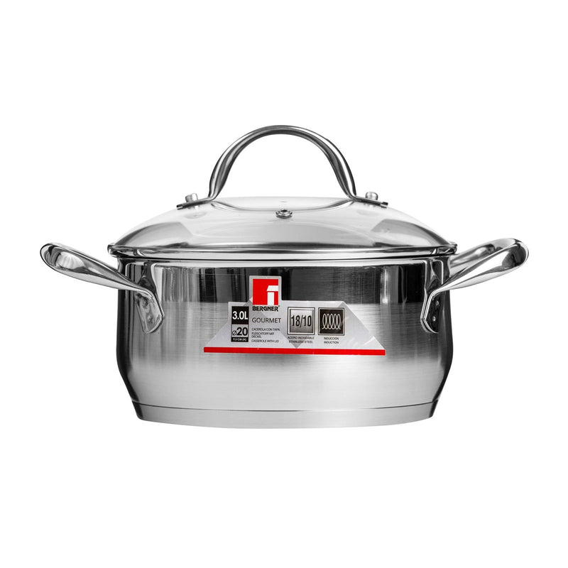 BERGNER GOURMET STAINLESS STEEL INDUCTION BOTTOM CASSEROLE WITH LID 20 CM/3 LITER