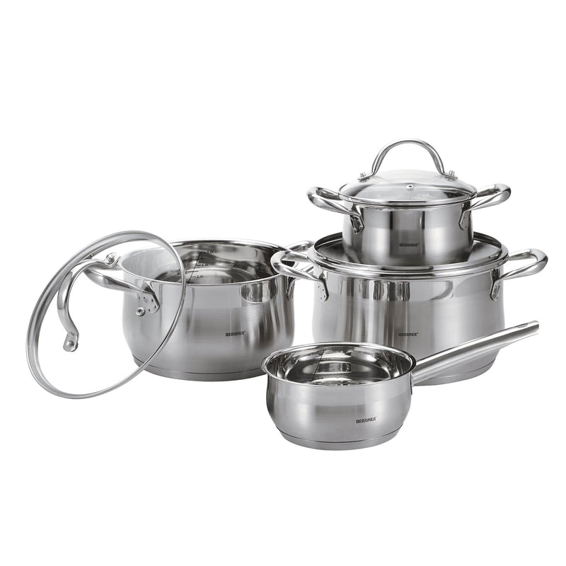 BERGNER GOURMET 7 PIECE STAINLESS STEEL COOKWARE SET WITH INDUCTION BOTTOM