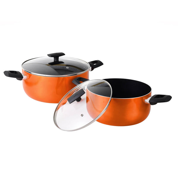 BERGNER ULTRA 4 PIECE PRESS ALUMINUM NON-STICK CASSEROLE SET WITH INDUCTION BOTTOM, ORANGE COLOR