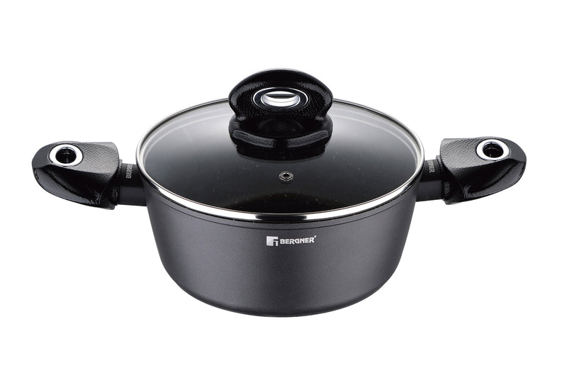 BERGNER ORION FORGED ALUMINUM INDUCTION BOTTOM NON-STICK CASSEROLE WITH LID 20X8.5 CM, BLACK COLOR