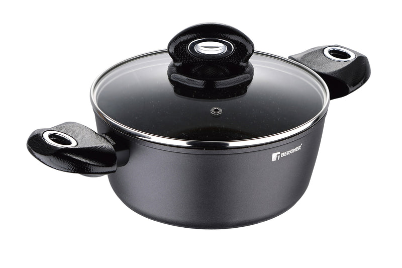 BERGNER ORION FORGED ALUMINUM INDUCTION BOTTOM NON-STICK CASSEROLE WITH LID 20X8.5 CM, BLACK COLOR