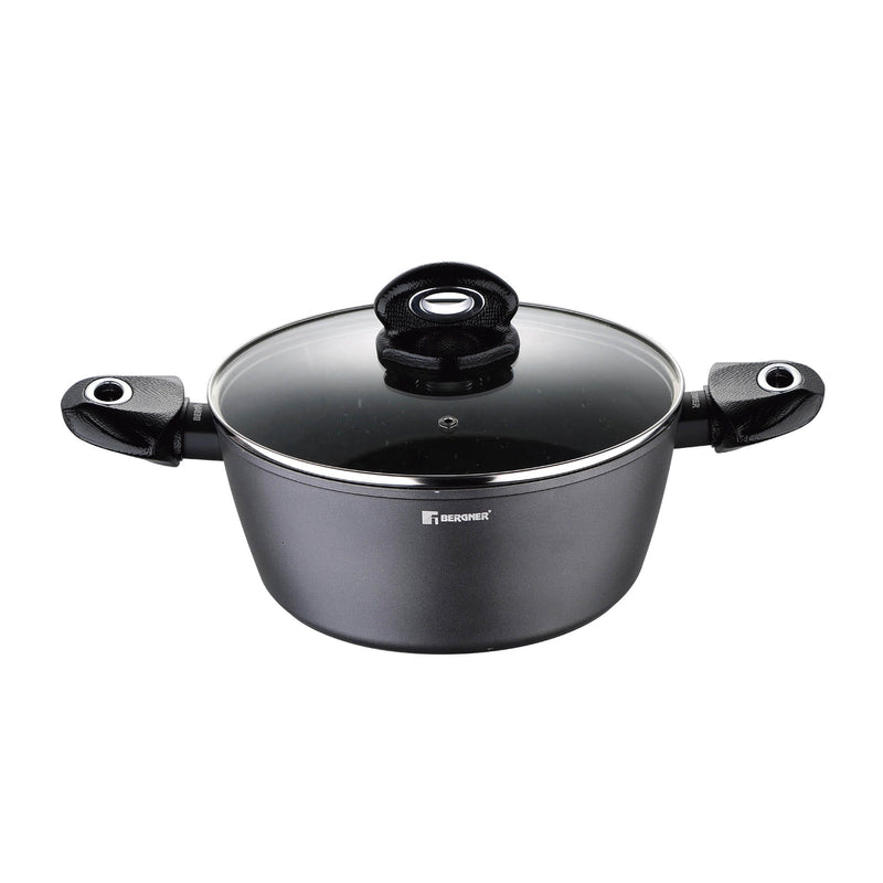 BERGNER ORION FORGED ALUMINUM INDUCTION BOTTOM NON-STICK CASSEROLE WITH LID 24X10.5 CM, BLACK COLOR