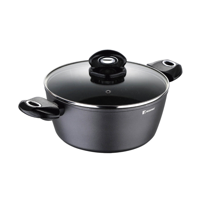 BERGNER ORION FORGED ALUMINUM INDUCTION BOTTOM NON-STICK CASSEROLE WITH LID 24X10.5 CM, BLACK COLOR