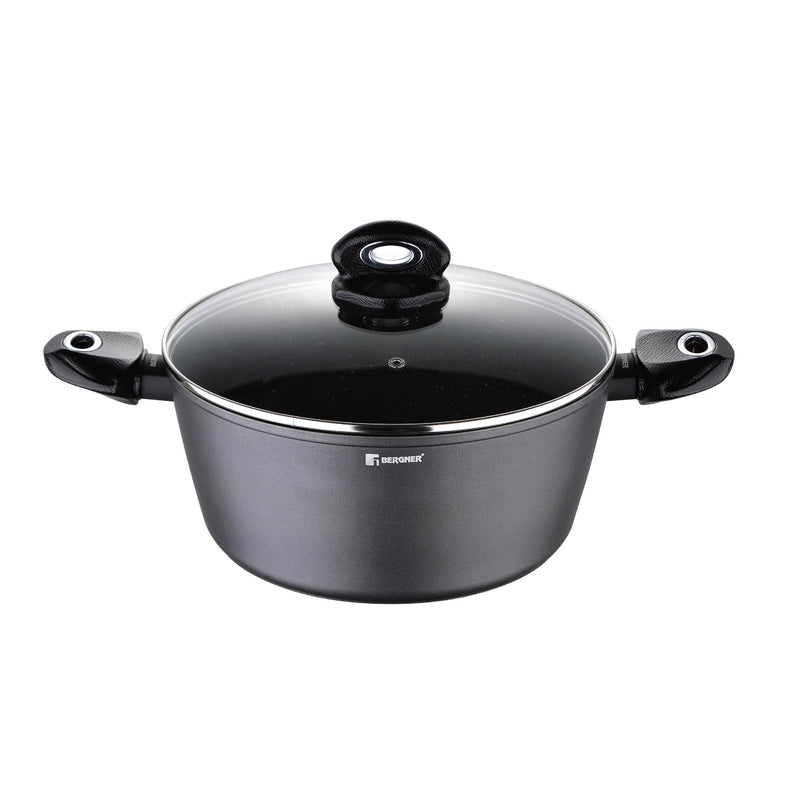 BERGNER ORION FORGED ALUMINUM INDUCTION BOTTOM NON-STICK CASSEROLE WITH LID 28X13 CM, BLACK COLOR