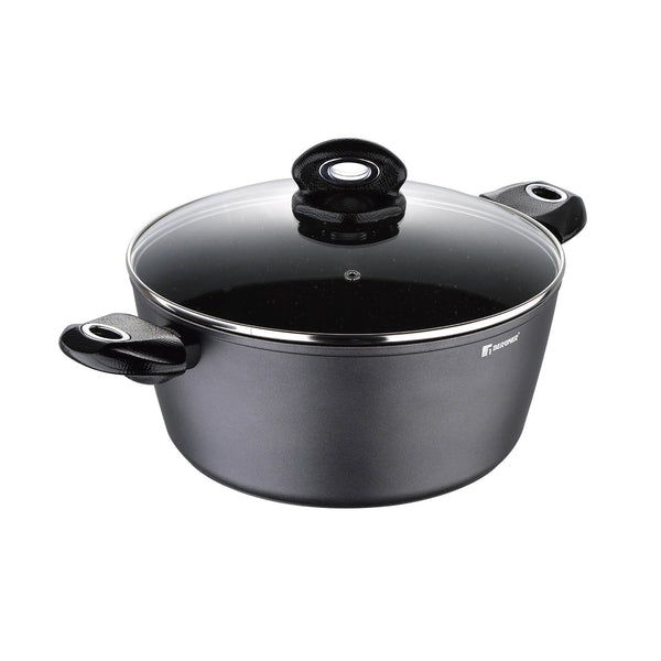 BERGNER ORION FORGED ALUMINUM INDUCTION BOTTOM NON-STICK CASSEROLE WITH LID 28X13 CM, BLACK COLOR