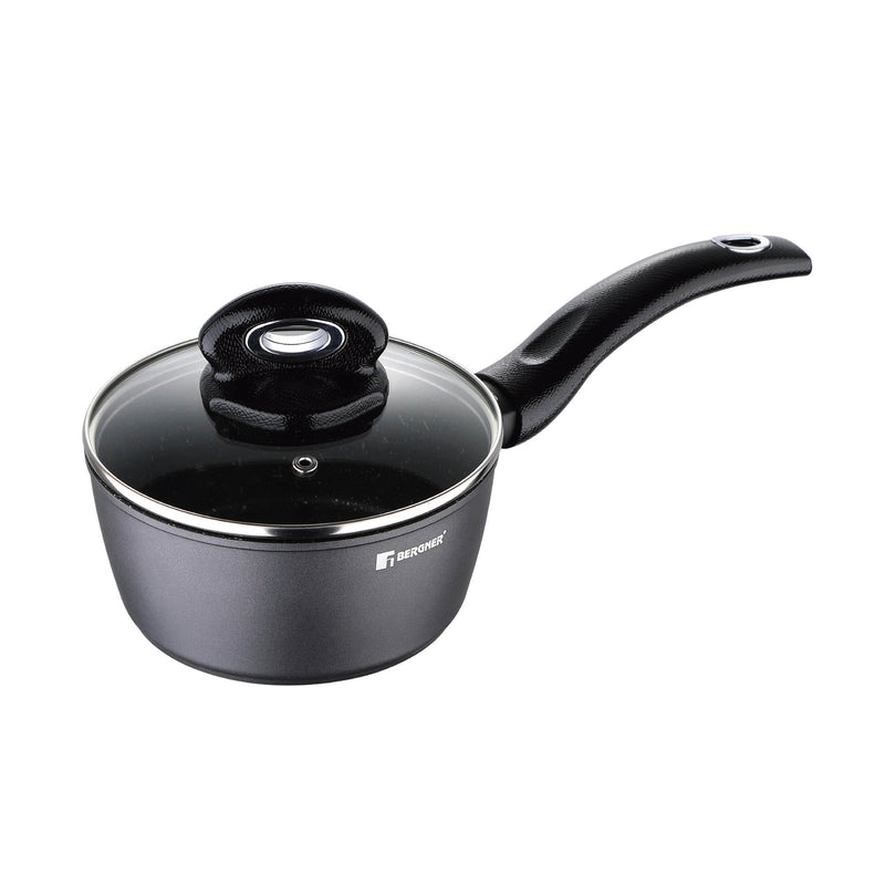 BERGNER ORION FORGED ALUMINUM INDUCTION BOTTOM NON-STICK SAUCE PAN WITH LID 16X7.5 CM, BLACK COLOR