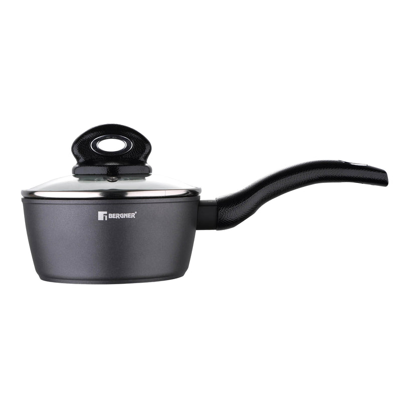 BERGNER ORION FORGED ALUMINUM INDUCTION BOTTOM NON-STICK SAUCE PAN WITH LID 16X7.5 CM, BLACK COLOR