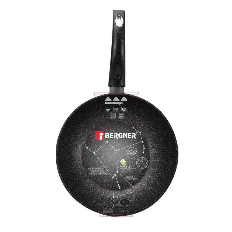 BERGNER ORION FORGED ALUMINUM INDUCTION BOTTOM NON-STICK WOK 28X7.2 CM, BLACK COLOR