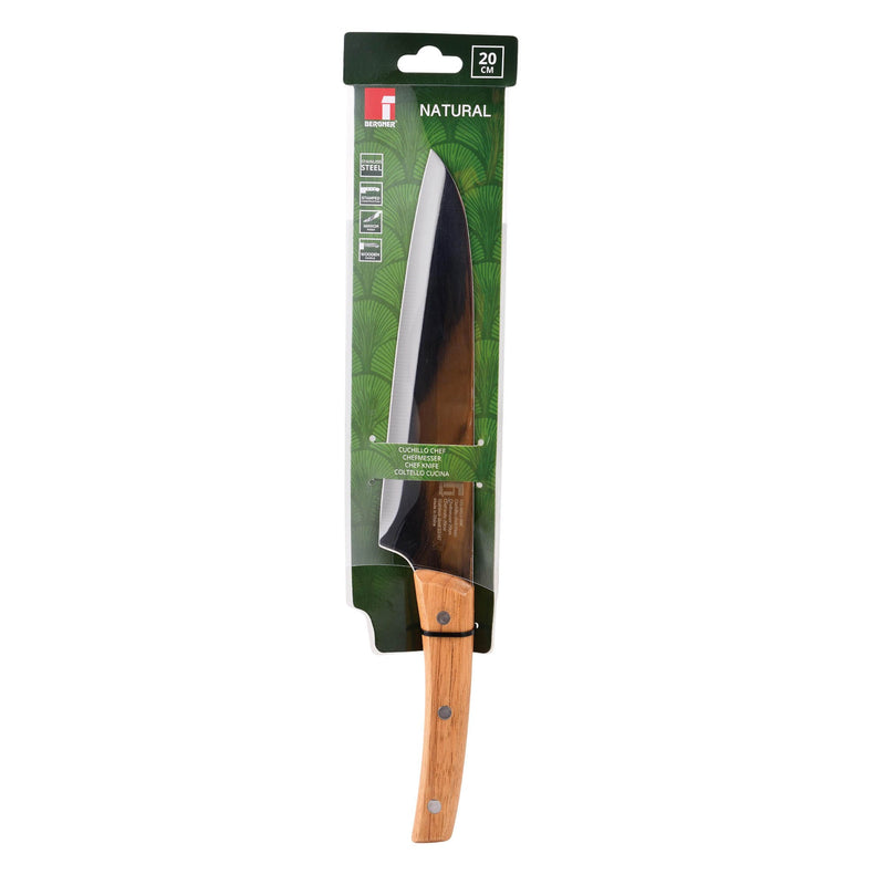 BERGNER NATURE STAINLESS STEEL CHEF KNIFE 20 CM WITH WOODEN HANDLE, BROWN/SILVER COLOR