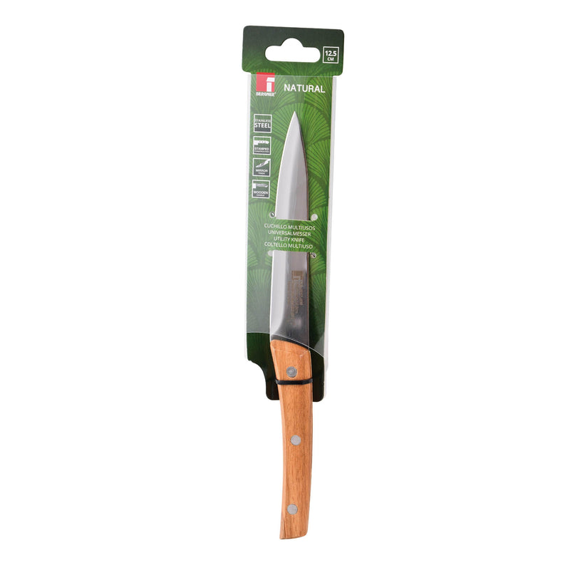 BERGNER NATURE STAINLESS STEEL UTILITY KNIFE 12.5 CM WITH WOODEN HANDLE, BROWN/SILVER COLOR