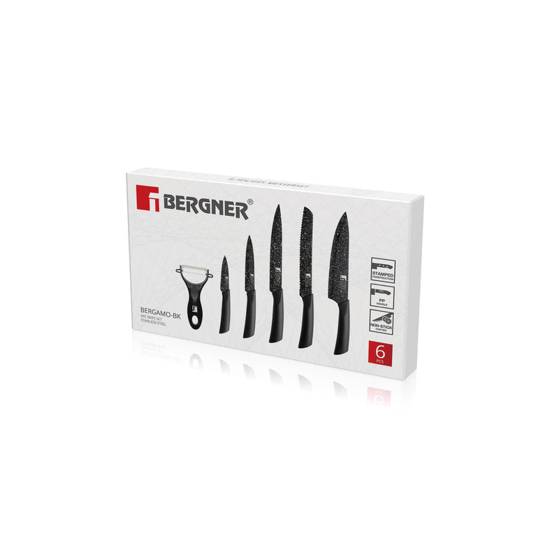 BERGNER BERGAMO 6 PIECE STAINLESS STEEL NON-STICK COATED KNIFE SET, BLACK COLOR