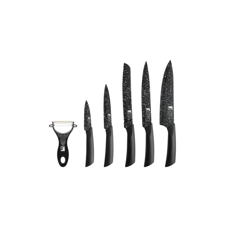 BERGNER BERGAMO 6 PIECE STAINLESS STEEL NON-STICK COATED KNIFE SET, BLACK COLOR