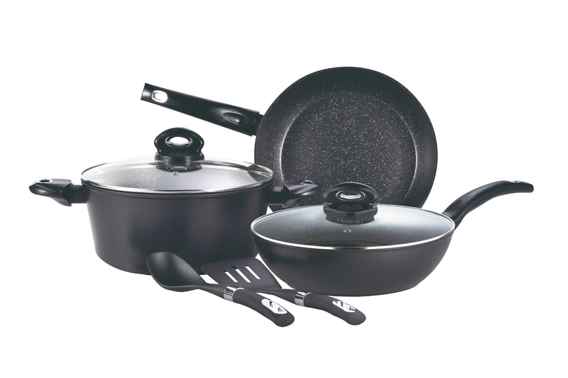 BERGNER ORION 7 PIECE FORGED ALUMINUM NON-STICK COOKWARE SET WITH INDUCTION BOTTOM, BLACK COLOR