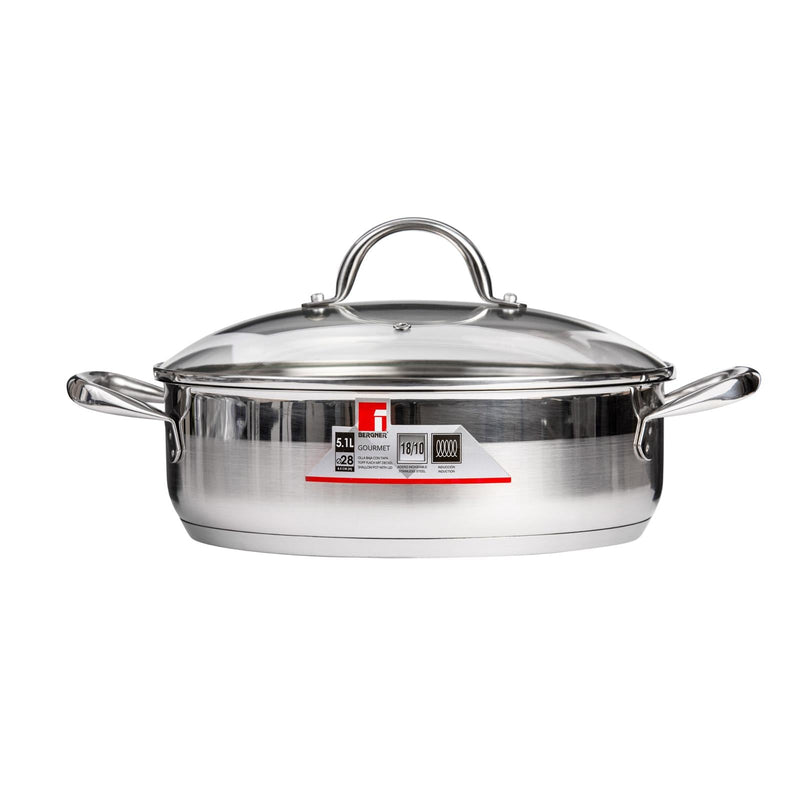 BERGNER GOURMET STAINLESS STEEL INDUCTION BOTTOM SHALLOW POT WITH LID 28 CM